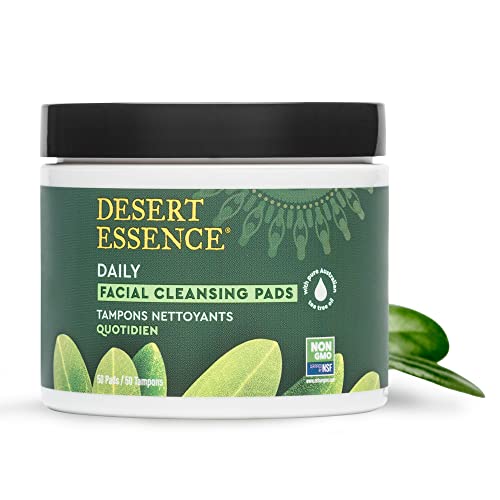 Desert Essence Tea Tree Oil Facial Cleansing Pads (Pack of 3) - 50 Count - Soothing Makeup Remover for Travel