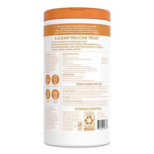 Seventh Generation Disinfecting Wipes, Lemongrass Citrus, 70 Count, Pack of 3